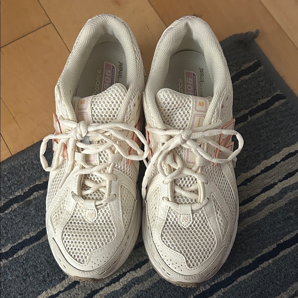 New Balance Cream and Orange Athletic Shoes